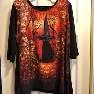 Onque Casual Size 1X beaded Halloween Cat Shirt